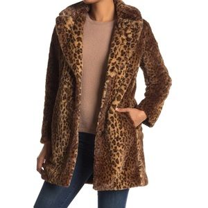 Nine West Leopard Print Faux Fur Coat